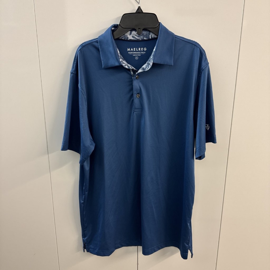 Maelreg Golf Polo Shirt Mens M Blue Short Sleeve Stretch Floral Performance A28